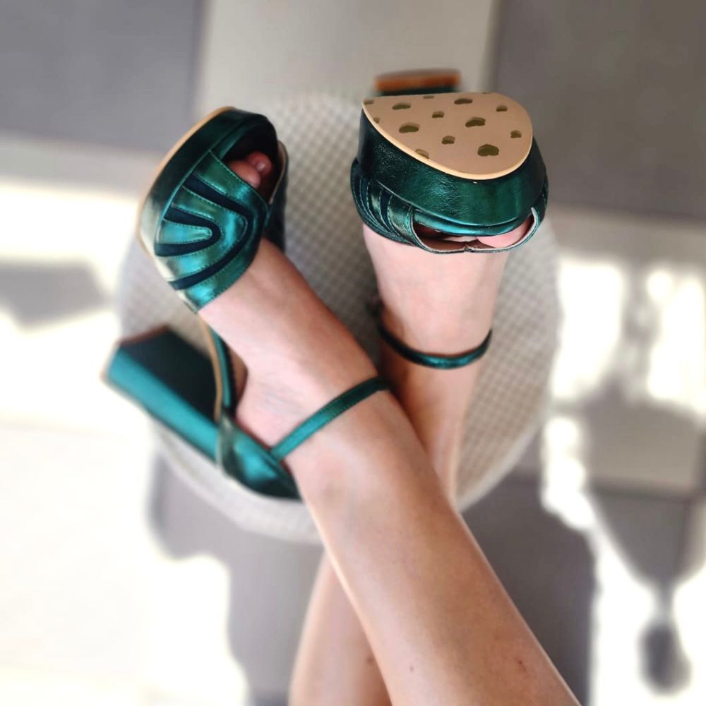 Zapato Casual Mariposa Verde- Taco 10 cm