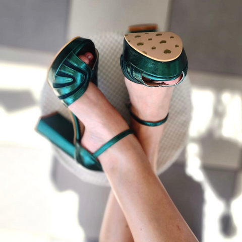 Zapato Casual Mariposa Verde- Taco 10 cm