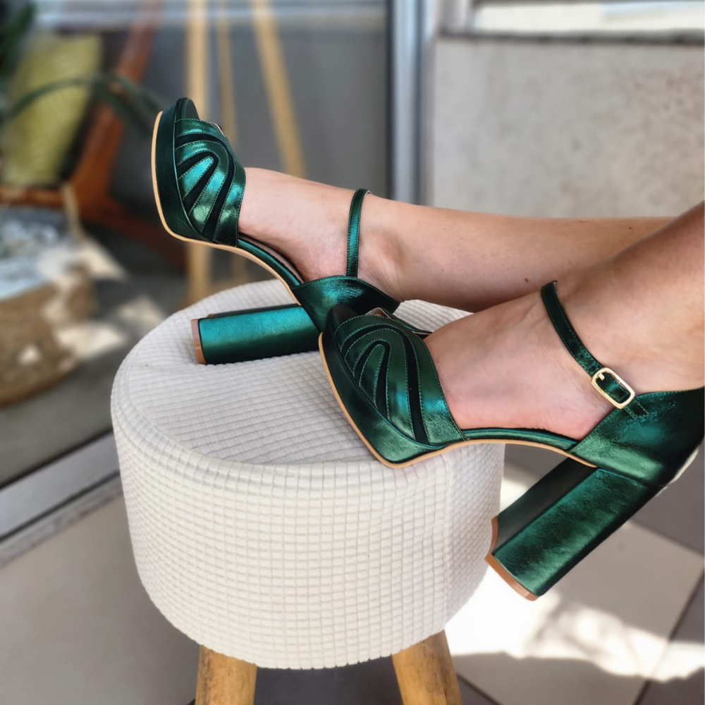 Zapato Casual Mariposa Verde- Taco 10 cm